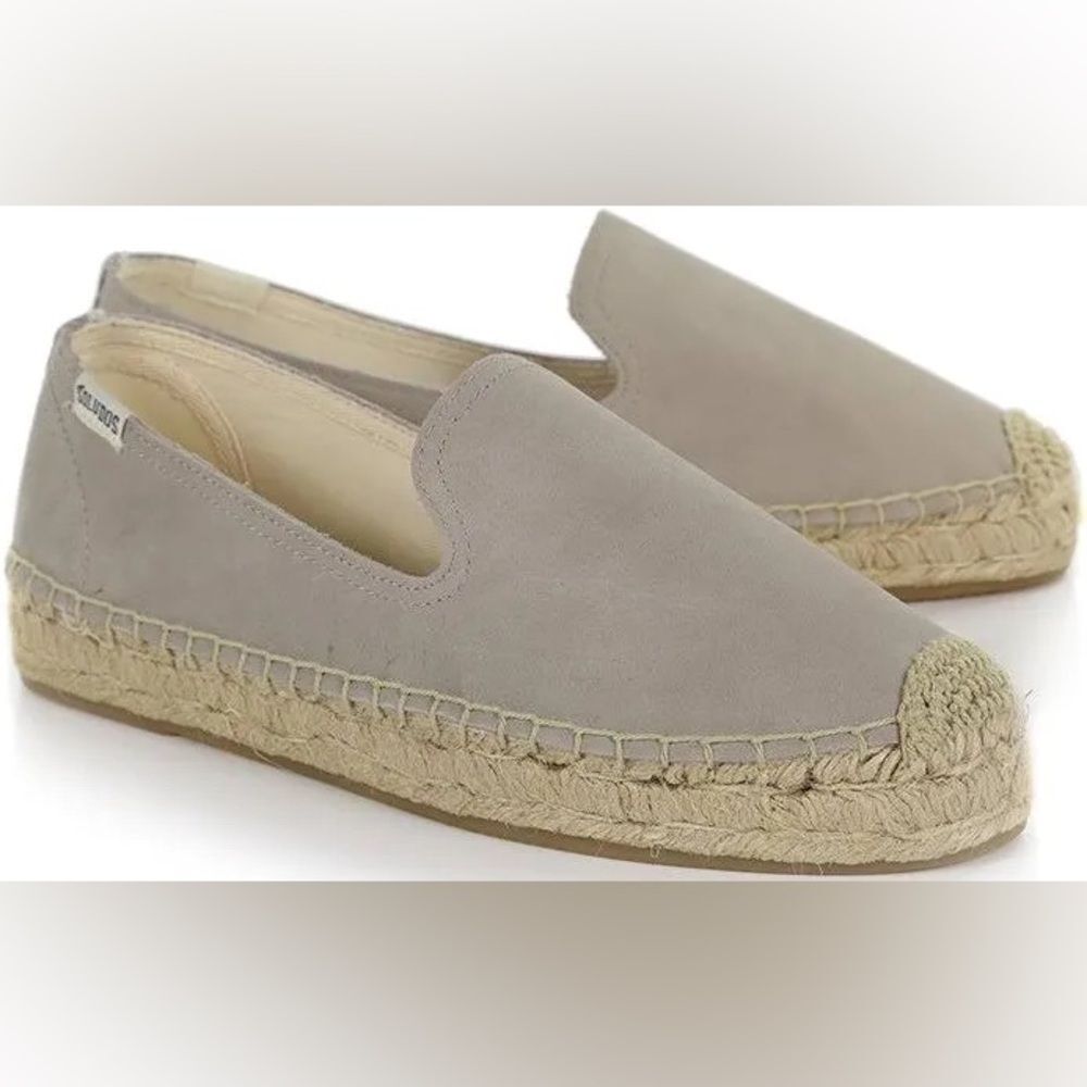 Soludos leather platform espadrilles Sz 10 light grey Smoking Slippers